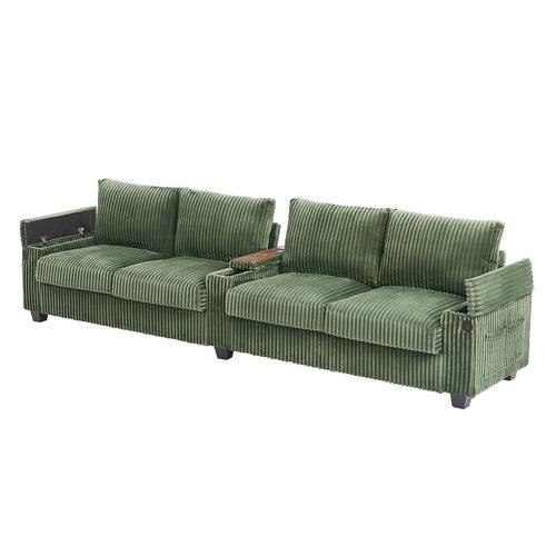 Modern 4-Seater Corduroy Sofa Couch with USB Ports, Hidden Storage and
