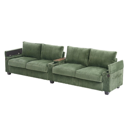 Modern 4-Seater Corduroy Sofa Couch with USB Ports, Hidden Storage and