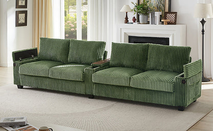 Modern 4-Seater Corduroy Sofa Couch with USB Ports, Hidden Storage and