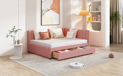 Upholstered Daybed with 2 Storage Drawers Sofa Bed Frame, Linen Fabric