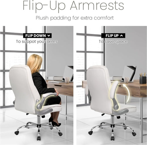 Ergonomic Office Chair PU Leather Executive Chair Padded Flip up