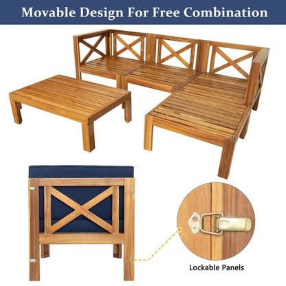 Outdoor Backyard Patio Wood 5-Piece Sectional Sofa Seating Group Set