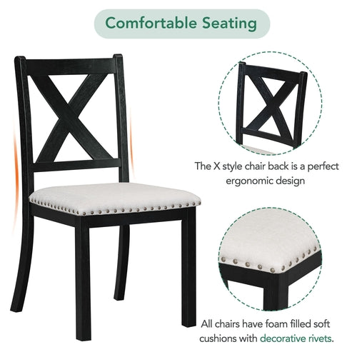 Farmhouse 82inch 6-Piece Extendable Dining Table with Footrest, 4