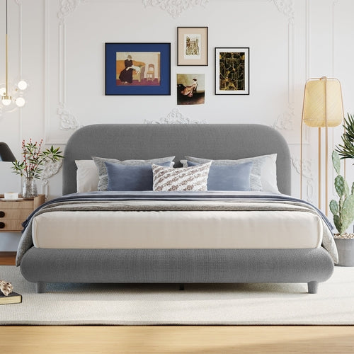 Teddy Fleece Upholstered Platform Bed with Thick Fabric, Solid Frame