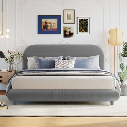 Teddy Fleece Upholstered Platform Bed with Thick Fabric, Solid Frame