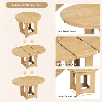 Farmhouse Extendable Round Dining Table Set for 4, 5-Piece Kitchen