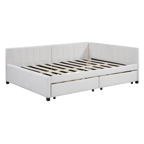 Full Size Upholstered Daybed with 2 Storage Drawers Sofa Bed Frame No