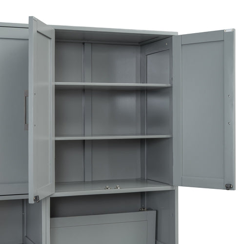 Twin Size Murphy Bed Wall Bed with Closet , Drawers & Desk-Gray