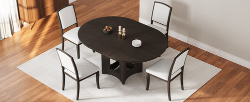 Farmhouse Extendable Round Dining Table Set for 4, 5-Piece Kitchen