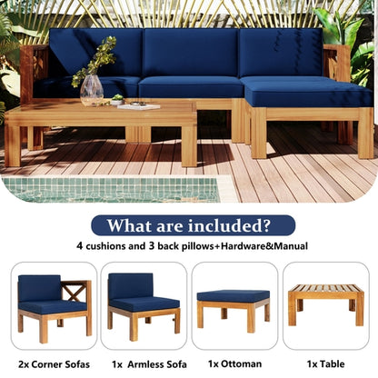 Outdoor Backyard Patio Wood 5-Piece Sectional Sofa Seating Group Set