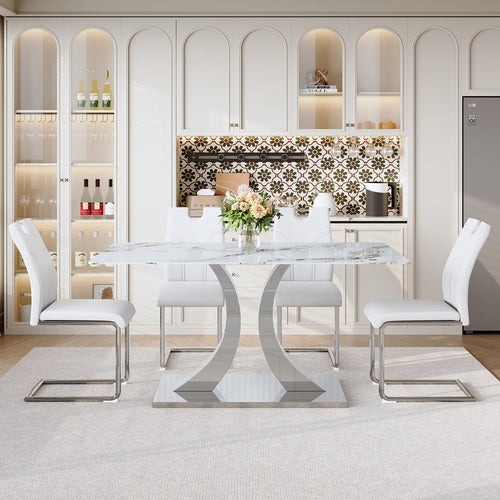 Luxury Modern 63-inch Dining Table Set With 4 Upholstered Chairs,