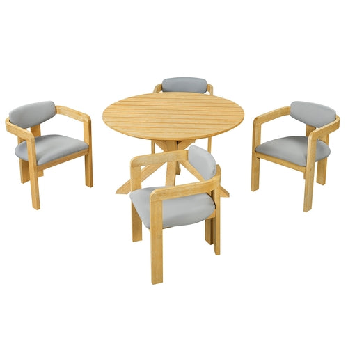 5-Piece Outdoor Acacia Wood Round Dining Set, Solid Wood Patio Table