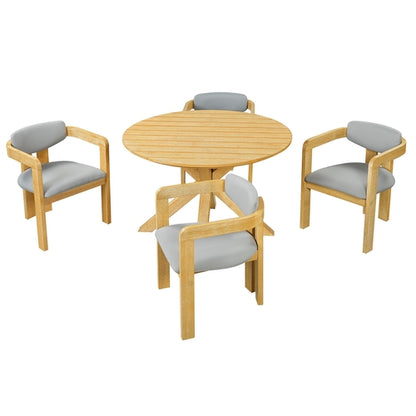 5-Piece Outdoor Acacia Wood Round Dining Set, Solid Wood Patio Table