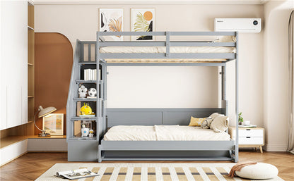 Full Over Full Size Murphy Bed with Hydraulic Lift & Desk Design, Gray