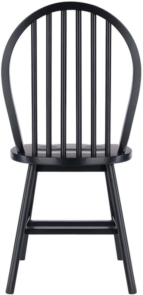 Windsor Dining Chair Set Solid Wood Black Finish 2 Pack