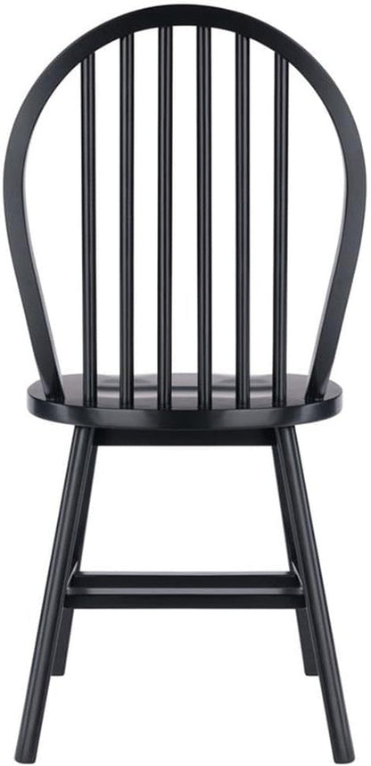 Windsor Dining Chair Set Solid Wood Black Finish 2 Pack