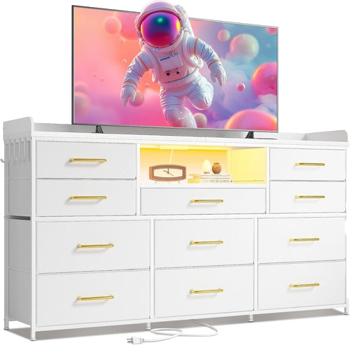 Bedroom Dresser With 11 Drawers And 60 Inch TV Stand White