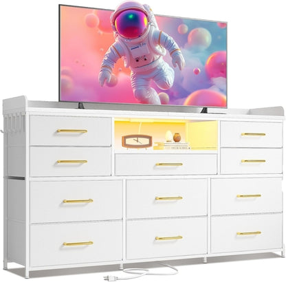 Bedroom Dresser With 11 Drawers And 60 Inch TV Stand White