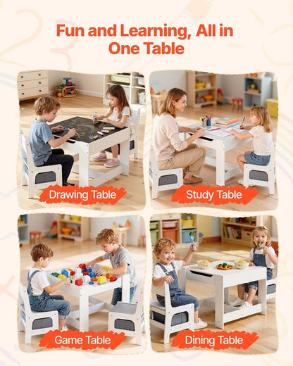 Kids Table And 2 Chairs Set, Toddler Table And Chair Set With Storage