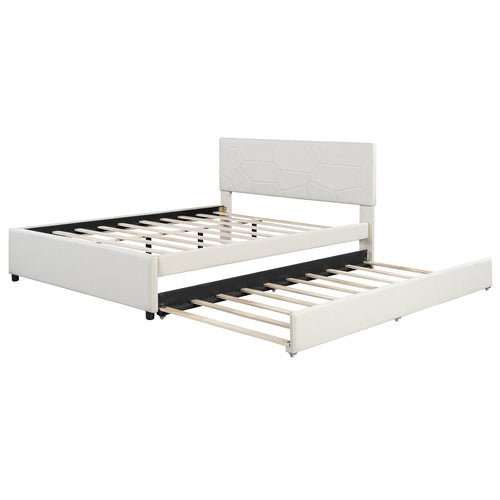 Queen Size Upholstered Platform Bed with Brick Pattern Headboard and