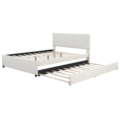 Queen Size Upholstered Platform Bed with Brick Pattern Headboard and