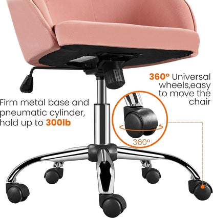 Pink Velvet Desk Chair With Swivel Office Chair Modern