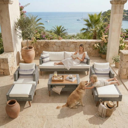 6-Pieces All Weather PE Wicker Sofa Set, Outdoor Rattan sofa With