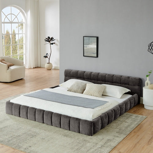 Upholstered Bed Frame with Thick Chenille Fabric, Grounded Platform