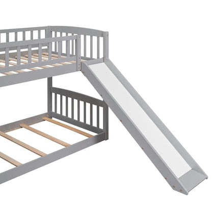 Stairway Twin over Twin Bunk Bed with Two Drawers and Slide, Gray