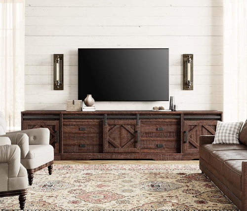 98.4 Inch Rustic Brown TV Stand With 4 Drawers And Shelves