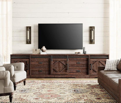 98.4 Inch Rustic Brown TV Stand With 4 Drawers And Shelves