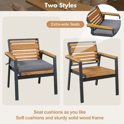 Modern 7-Piece Dining Set, Acacia Wood with Iron Frame, 6 Chairs with