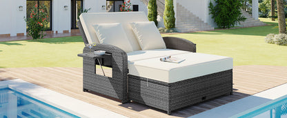 Outdoor Chaise Lounge Rattan White with Adjustable Design for Patio,