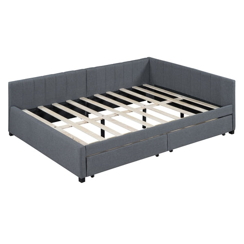 Upholstered Daybed with 2 Storage Drawers Sofa Bed Frame, Linen Fabric