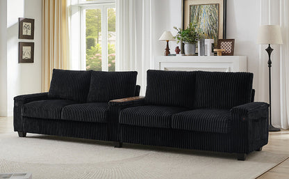 Modern 4-Seater Corduroy Sofa Couch with USB Ports, Hidden Storage and