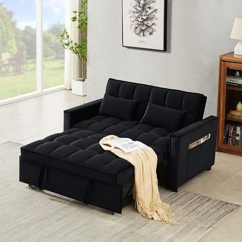 Black Convertible Sofa Bed With Reclining Backrest