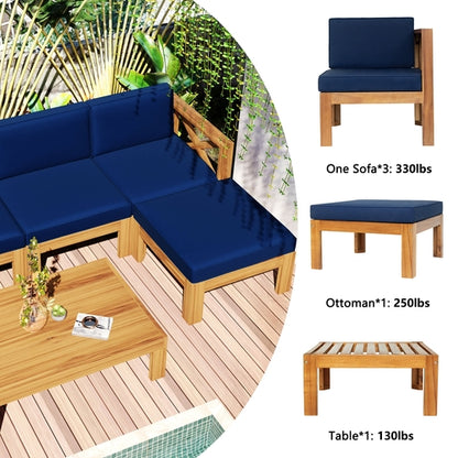 Outdoor Backyard Patio Wood 5-Piece Sectional Sofa Seating Group Set