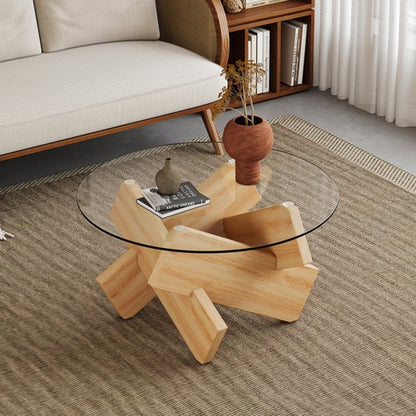 Modern Round Glass Coffee Table – 33.4" Tempered Glass Top with MDF