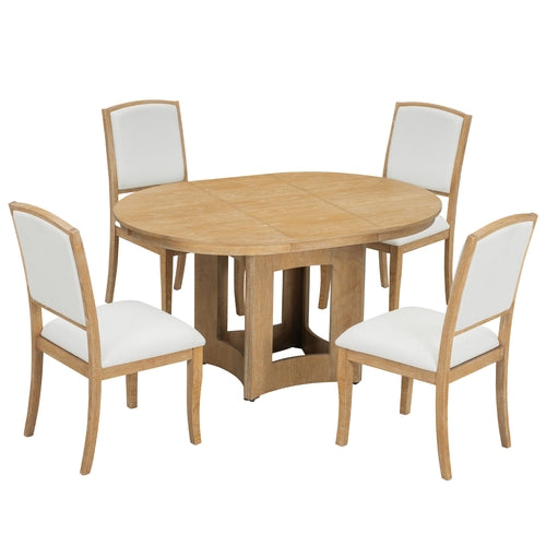 Farmhouse Extendable Round Dining Table Set for 4, 5-Piece Kitchen
