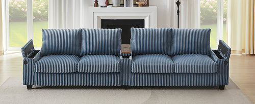 Modern 4-Seater Corduroy Sofa Couch with USB Ports, Hidden Storage and