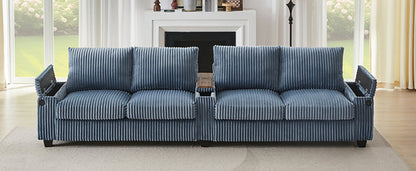 Modern 4-Seater Corduroy Sofa Couch with USB Ports, Hidden Storage and