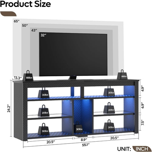 LED Tall TV Stand, Entertainment Center for 55/60/65 Inch TV, Gaming