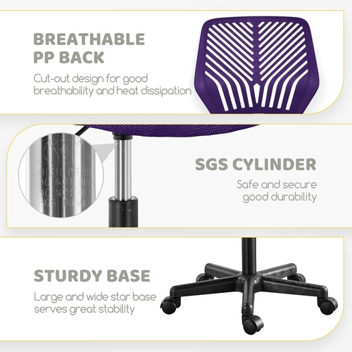 Students Cute Desk Chair Low-Back Armless Study Chair W/Lumbar Support