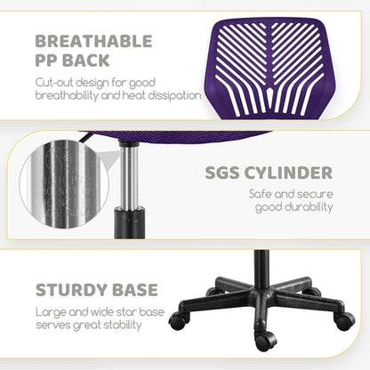 Students Cute Desk Chair Low-Back Armless Study Chair W/Lumbar Support
