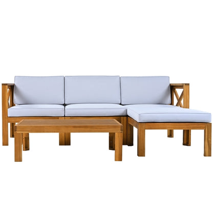 Outdoor Backyard Patio Wood 5-Piece Sectional Sofa Seating Group Set