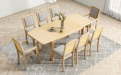 Rustic Extendable Dining Table Set with Removable Leaf, 6 Upholstered