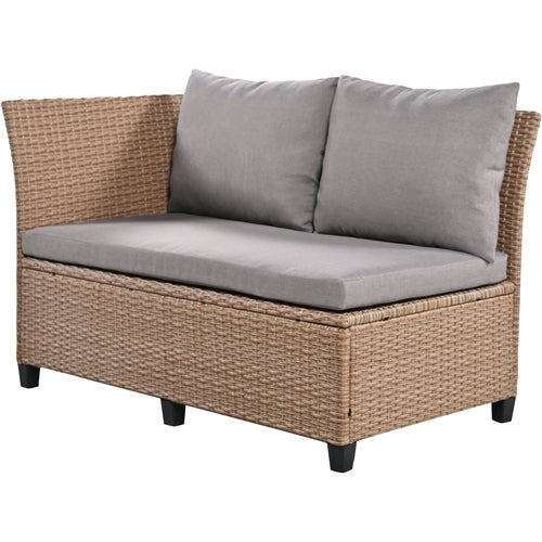 5-Piece Outdoor Patio Rattan Sofa Set, Sectional PE Wicker L-Shaped