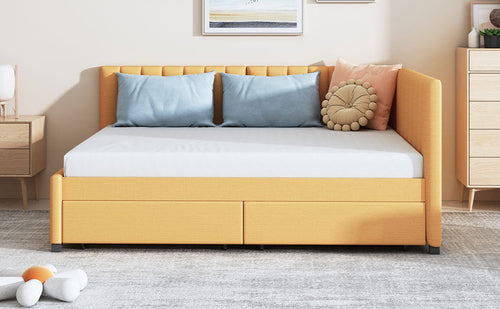 Upholstered Daybed with 2 Storage Drawers Sofa Bed Frame, Linen Fabric