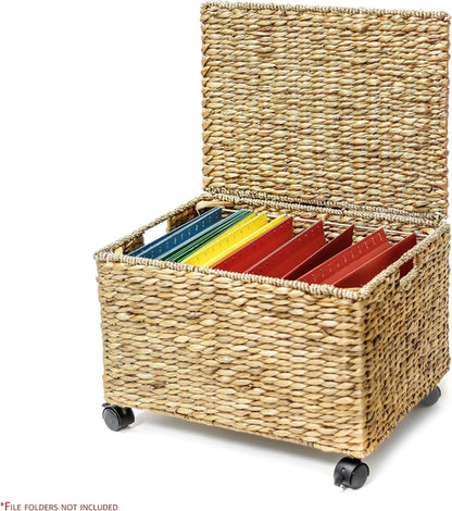 Wicker Rolling File Box Letter Size Natural For Office