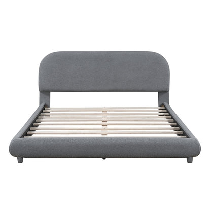 Teddy Fleece Upholstered Platform Bed with Thick Fabric, Solid Frame